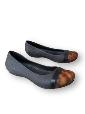 CROCS Brown Tortoise Shell Cap Toe Ballet Flats Shoes Women's size 7